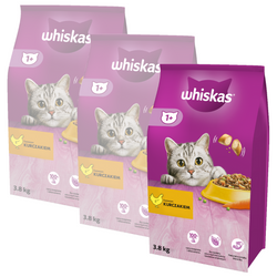 WHISKAS Adult 3x3,8 kg z Kurczakiem Sucha Karma Pełnoporcjowa Dla Dorosłych Kotów