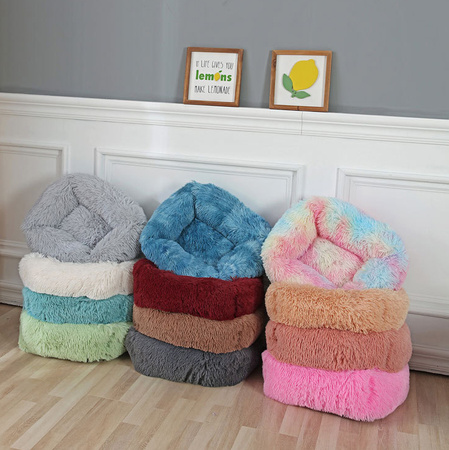 Prostokątne Pluszowe Legowisko dla Psa Kota XS 38x35x20cm Jasnoszare