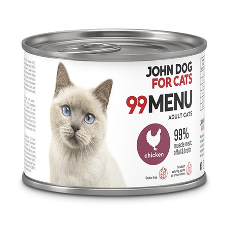John Dog for Cats 99 Menu Mokra Karma Dla Dorosłych Kotów Z Kurczakiem 12x200g