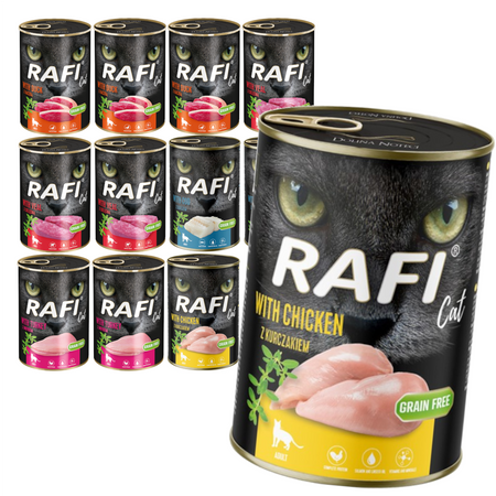 Rafi Cat Adult 12x400g Bezzbożowa Mokra Karma Dla Kota Mix 5 Smaków