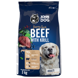 John Dog Berry Adult Wołowina z Krylem 3kg Karma Sucha Dla Psów Średnich i Dużych Ras