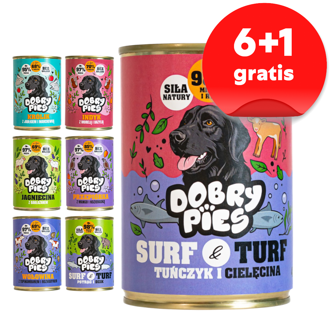Dobry Pies Mokra Karma Dla Psów Wszystkich Ras Mix 7 Smaków 6+1 GRATIS 