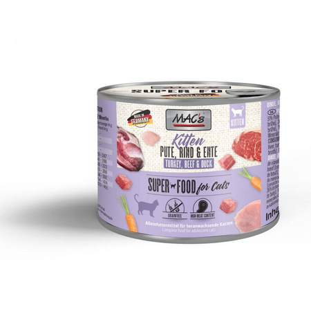 MAC's Kitten Mokra Karma Dla Kociąt Mix Smaków 6x200g Cielęcina Indyk Wołowina