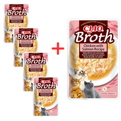 Inaba Cat Ciao Broth 4+1 (5x40g) Uzupełniająca Karma Dla Kota Bulion z Kurczakiem i Łososiem