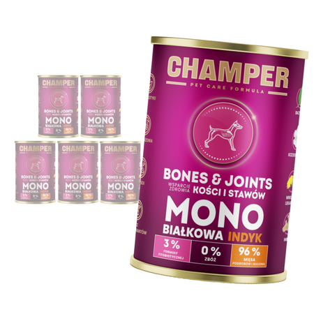 Champer Bones & Joints 6x400g Monobiałkowa Mokra Karma Dla Psa Z Indykiem Wsparcie Zdrowia Kości I Stawów