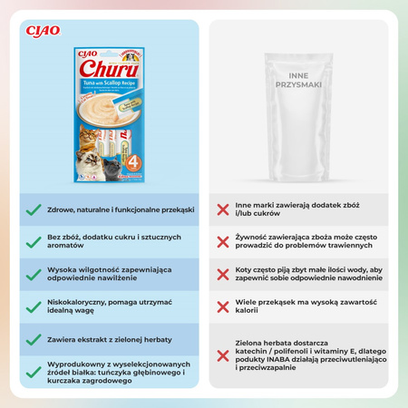 Inaba Cat Churu Tuna With Scallop 4x56g Kremowy Przysmak Dla Kota Pasta Z Tuńczyka Z Przegrzebkami 3+1 Gratis