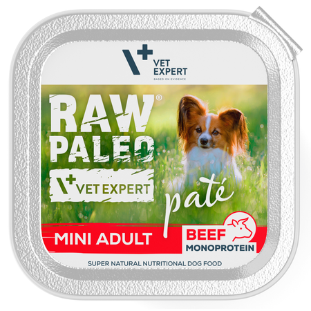 Raw Paleo Pate Mini Adult Beef Tacka 8x150g Mokra Karma Dla Psów Małych Ras z Wołowiną