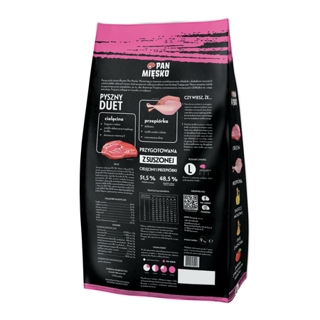 Pan Mięsko Cielęcina Z Przepiórką 9kg Sucha Karma Dla Szczeniąt Chrupki L