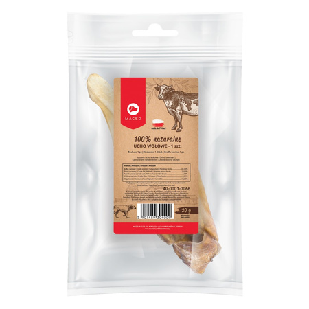 MACED Suszone Ucho Wołowe 1 Sztuk Przysmak Dla Psa