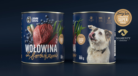 John Dog BERRY ADULT WOŁOWINA z borówkami 800g - Karma dla psów, 96% mięsa