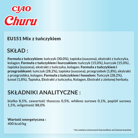 Inaba Cat Churu 50x14g (700g) Kremowy Przysmak Dla Kota Pasta Mix Z Tuńczykiem Słoik