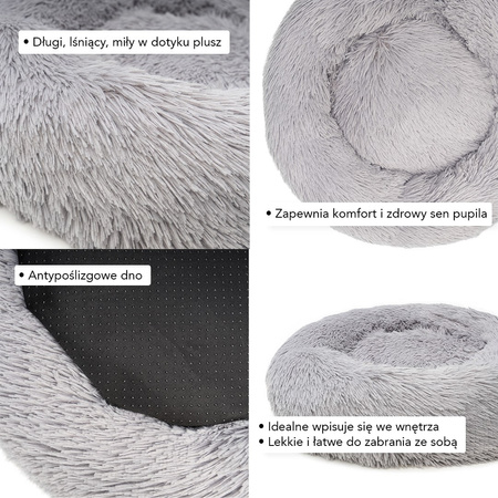 Legowisko Dla Psa I Kota Pluszowe L 70cm Ciepłe Jasnoszare