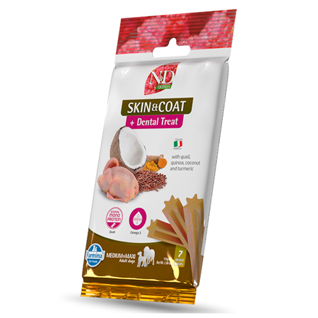 Farmina N&D Skin & Coat Dental Treat Medium Maxi 100g Przysmak Dentystyczny z Przepiórką Dla Psa z Wrażliwą Skórą i Alergiami