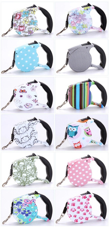 Automatyczna kolorowa smycz długość 5m dla małych i średnich psów wzór WESOŁY ROGER