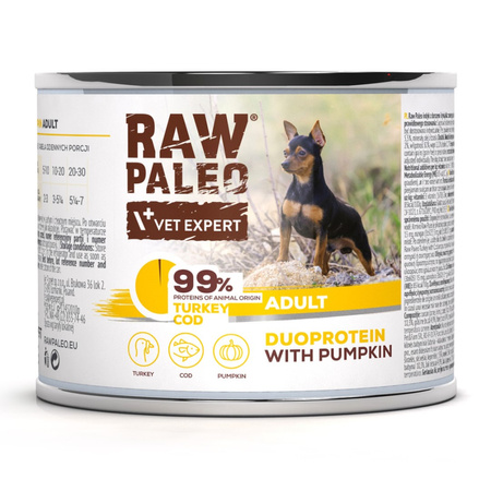 Raw Paleo Turkey&Cod Adult Duoprotein 6x200g Mokra Karma Dla Psa z Indykiem i Dorszem