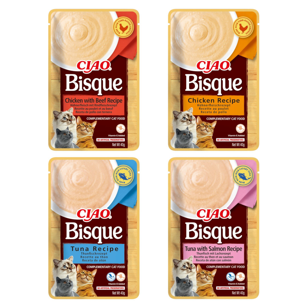 Inaba Cat Ciao Bisque 4x40g Uzupełniająca Karma Dla Kota Zupa Krem Mix Smaków