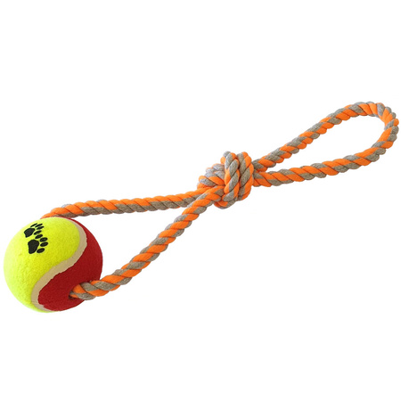 Zabawka Dla Psa Szarpak Sznur z Piłką Gryzak 30cm Pomarańczowo-Szara