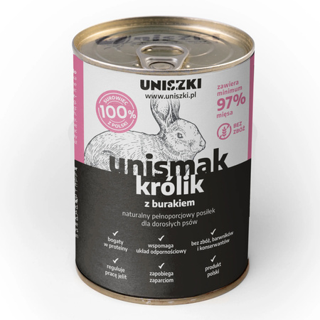 Uniszki Unismak Mix Smaków 12x400g Bezzbożowa Mokra Karma dla Psa Jagnięcina z Dynią i Królik z Burakiem