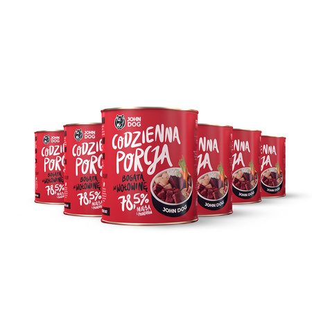 John Dog Codzienna Porcja Wołowina 6x 850g - mokra karma dla psa, 78,5% mięsa