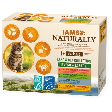 Iams Naturally Adult Land & Sea Collection 36x85g Mokra Karma Dla Kota Mięsne I Rybne Smaki