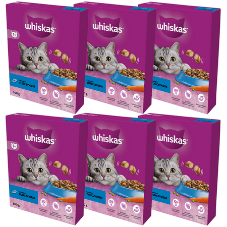 Whiskas Adult 6x300g Sucha Karma Pełnoporcjowa Dla Dorosłych Kotów Z Tuńczykiem