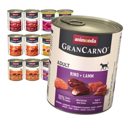 Animonda GranCarno Adult 12x800g Mokra Karma Dla Psa Mix Smaków Wołowina Jagnięcina Kaczka Indyk Wieprzowina Kurczak