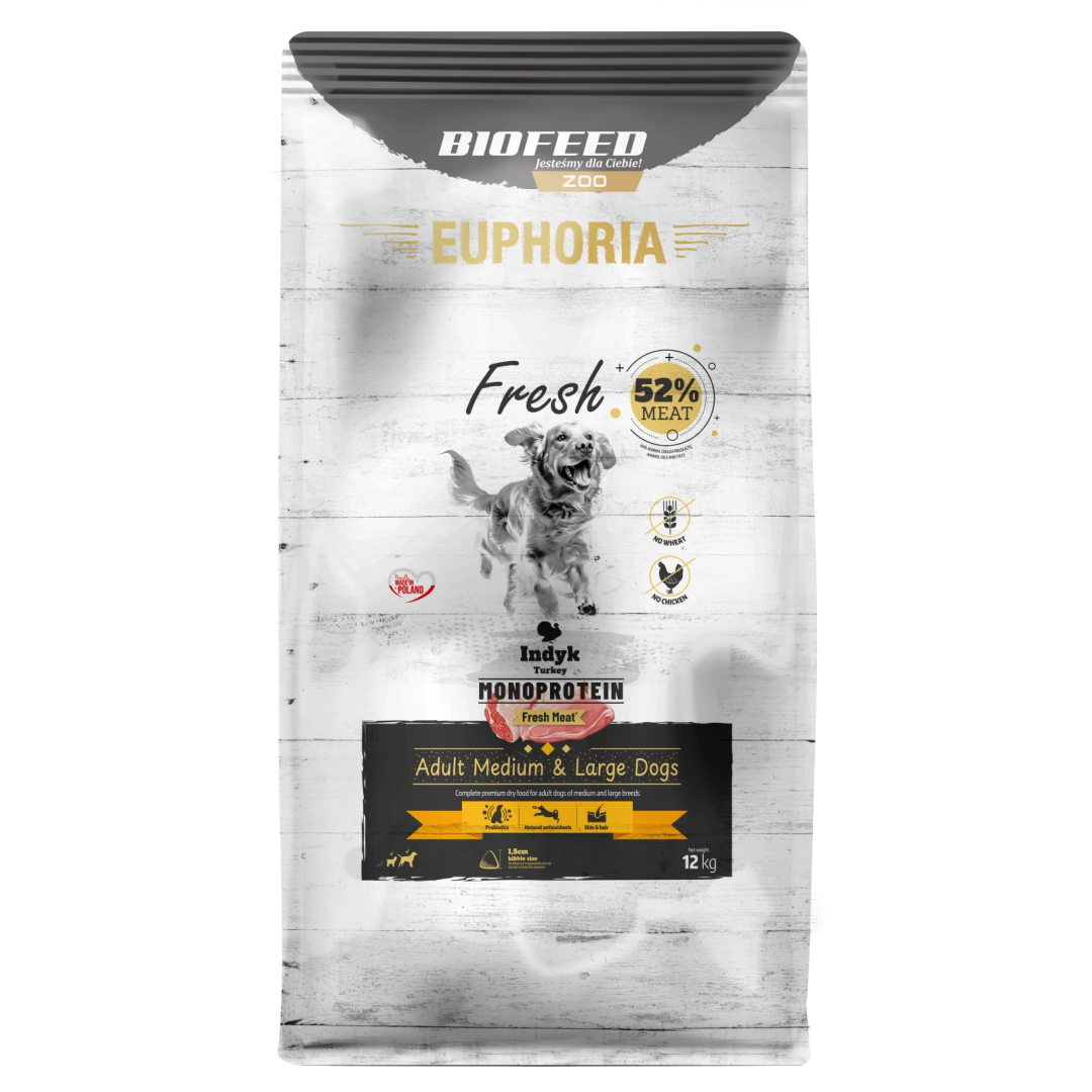 Biofeed Euphoria Fresh Turkey Monoproteinowa Sucha Karma Dla Dorosłych Psów Średnich I Dużych Ras Ze Świeżym Indykiem