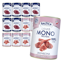 Baltica Monoprotein 12x400g Hipoalergiczna Bezzbożowa Mokra Karma Dla Psa z Prebiotykami Jagnięcina Dziczyzna