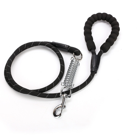 Mocna Smycz Ze Sprężyną Dla Dużych Silnych Psów Psa Odblaskowa 150cm Czarna