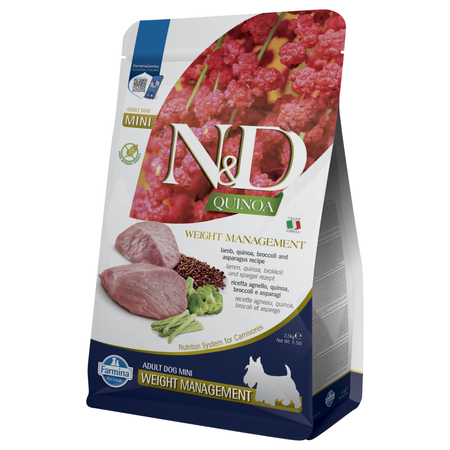 Farmina N&D Quinoa Dog Weight Management 2,5kg Sucha Karma Dla Dorosłych Psów Małych Ras Z Jagnięciną Brokułami I Szparagami