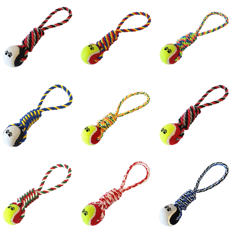 Szarpak Gryzak Sznur Z Piłką Zabawka Dla Psa Czarno-Szaro-Czerwony
