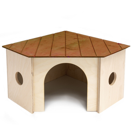 COMFY DOMEK NAROŻNY 5 JASNOBRĄZOWY 27,5x27,5x18cm - Ekologiczny domek dla chomika, gryzoni