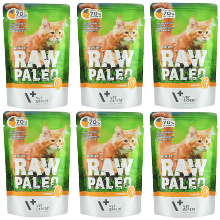Vet Expert Raw Paleo Adult 6x100g Turkey Mokra Karma Dla Kotów 70% Indyka Bez Zbóż