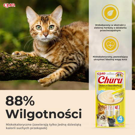 Inaba Cat Churu Chicken Cheese Beef 4x56g Kremowy Przysmak Dla Kota Pasta Z Kurczakiem Serem I Wołowiną 3+1 Gratis