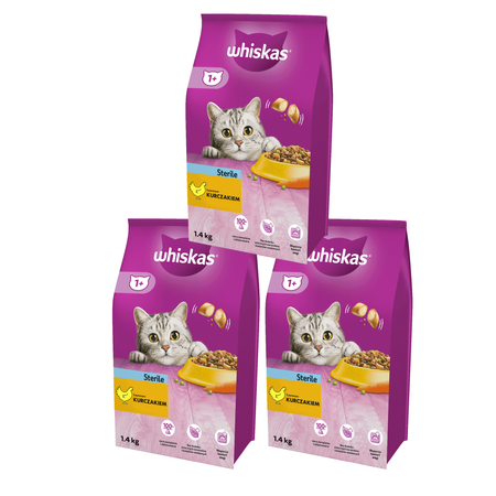 Whiskas 1+ Sterile Z Kurczakiem 3x1,4kg Karma Sucha Dla Kota Po Sterylizacji