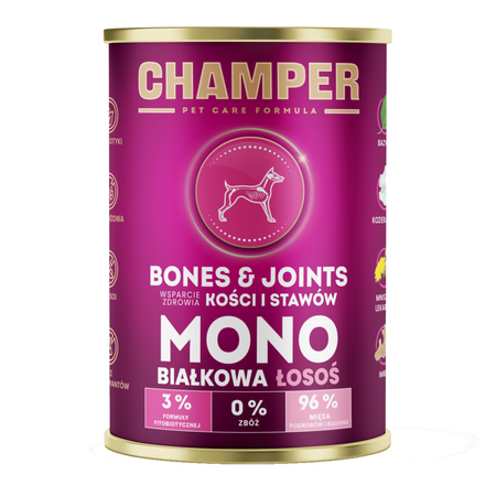 Champer Bones & Joints 6x400g Monobiałkowa Mokra Karma Dla Psa Mix Smaków Wsparcie Zdrowia Kości I Stawów