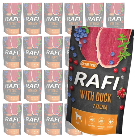 Rafi 24x500g Bezzbożowa Mokra Karma Dla Dorosłych Psów Z Kaczką Żurawiną I Borówką