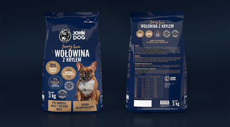 John Dog BERRY MAŁE / ŚREDNIE RASY wołowina z krylem 3kg sucha karma dla psa