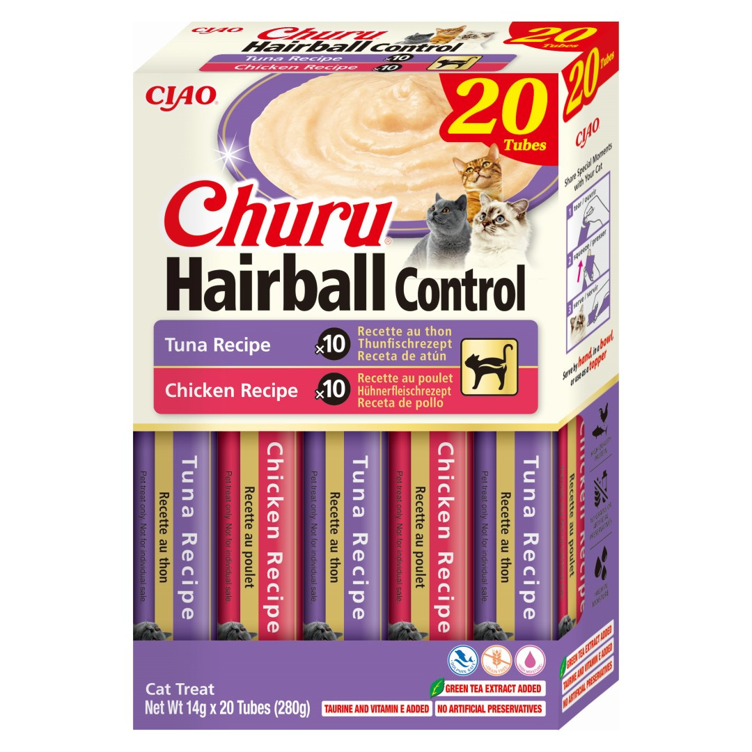 Inaba Cat Churu Hairball control Kremowy Przysmak Dla Kota Pasta Mix Kurczak I Tuńczyk