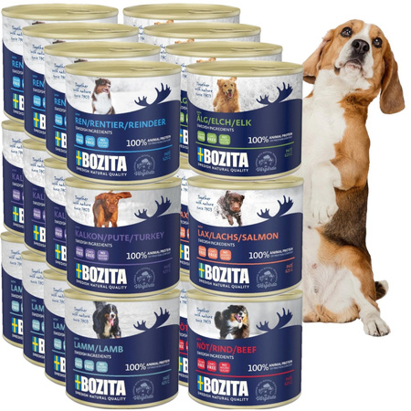 Bozita Bezzbożowa Mokra Karma Dla Psa Pasztet Mix Smaków W Puszcze 24x625g Renifer Łoś Indyk Łosoś Jagnięcina Wołowina