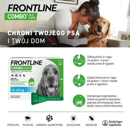 Frontline Combo Spot-On Dla Psów M 10-20kg Pipeta 3x1,34ml Krople Na Pchły Kleszcze i Wszoły