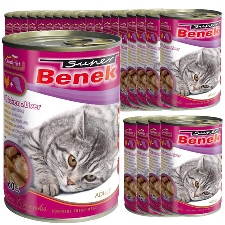 Super Benek Chunks Kurczak Z Wątróbką 24x415g Mokra Karma Dla Kota 60% Mięsa