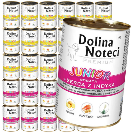 Dolina Noteci Premium Junior 30x400g Mokra Karma Dla Szczeniąt Żołądki z Kurczaka Serca Indyka