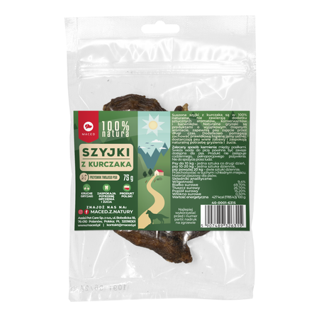 Maced 100% Natura Szyjki Z Kurczaka 75g Naturalny Przysmak Dla Psa
