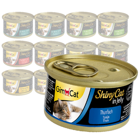 GimCat ShinyCat Mokra Karma Dla Kota Mix Smaków W Galaretce 12x70g Kurczak Wołowina Tuńczyk Łosoś Krewetka