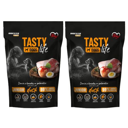 Biofeed Tasty Dogs Life Junior z Kaczką w Galaretce 2x500g Bezzbożowa Mokra Karma Dla Szczeniąt