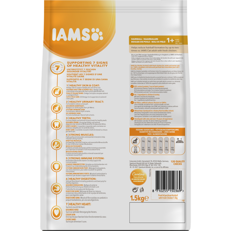 Sucha Karma Iams for Vitality Hairball Dla Dorosłych I Starszych Kotów Ze Świeżym Kurczakiem Zwalcza Kule Włosowe 1,5kg