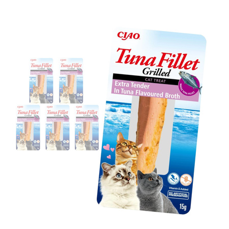 Inaba Ciao Extra Tender In Tuna 6x15g Naturalny Przysmak Dla Kota Grilowany Filet z Tuńczyka W Ekstra Delikatnym Bulionie