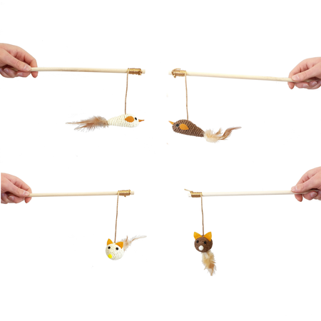 Zabawka Interaktywna Wędka Dla Kota Mysz Duża Brązowa 40cm