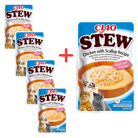 Inaba Cat Ciao Stew  4+1 (5x40g) Uzupełniająca Karma Dla Kota Potrawka z Kurczakiem i Przegrzebkami